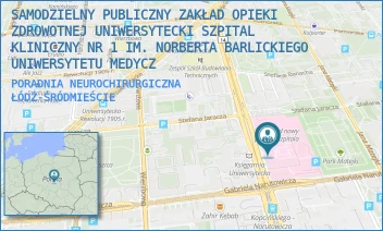 PORADNIA NEUROCHIRURGICZNA - SAMODZIELNY PUBLICZNY ZAKŁAD OPIEKI ZDROWOTNEJ UNIWERSYTECKI SZPITAL KLINICZNY NR 1 IM. NORBERTA BARLICKIEGO UNIWERSYTETU MEDYCZ - UL. DR. STEFANA KOPCIŃSKIEGO 22,  ŁÓDŹ-ŚRÓDMIEŚCIE